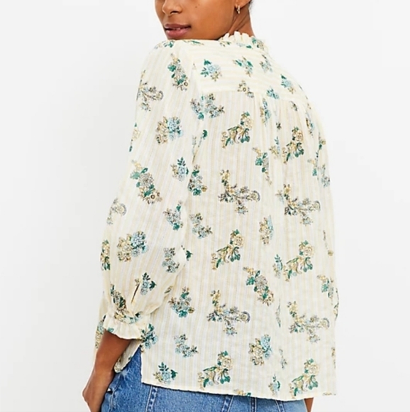 NWT LOFT Bouquet Pintucked Tie Neck Blouse - Picture 2 of 7